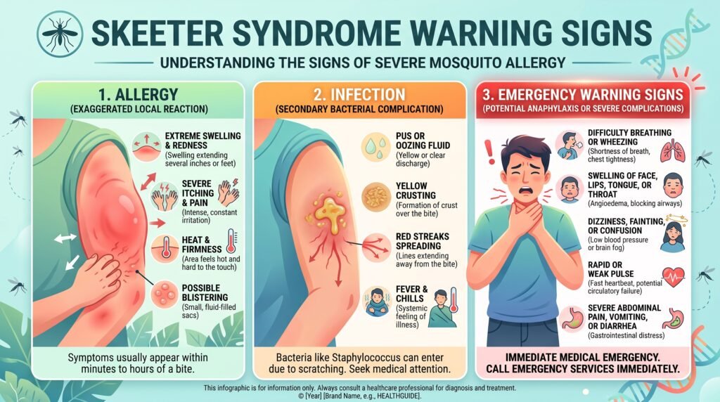 Skeeter syndrome warning signs and symptom guide infographic