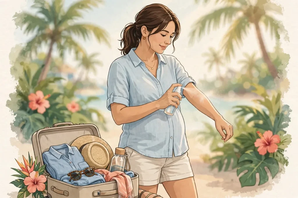 Pregnant Travelers & Mosquitoes: Zika, Dengue Precautions - featured illustration