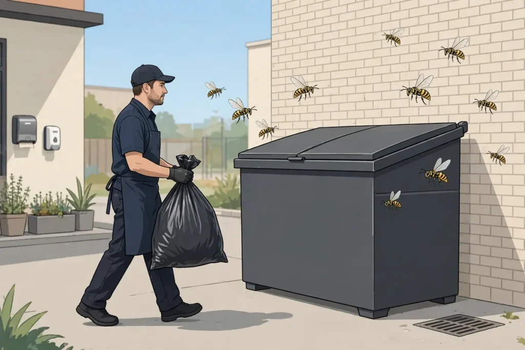 Yellowjackets at Dumpsters: Restaurant Worker Safety - featured illustration